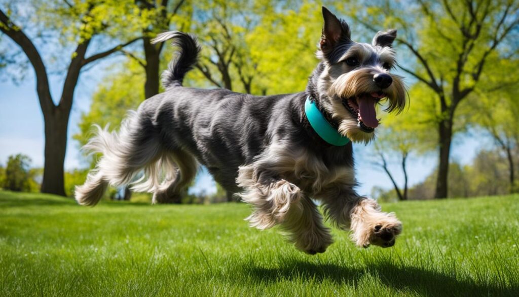 Schnauzer Mix playing in the park