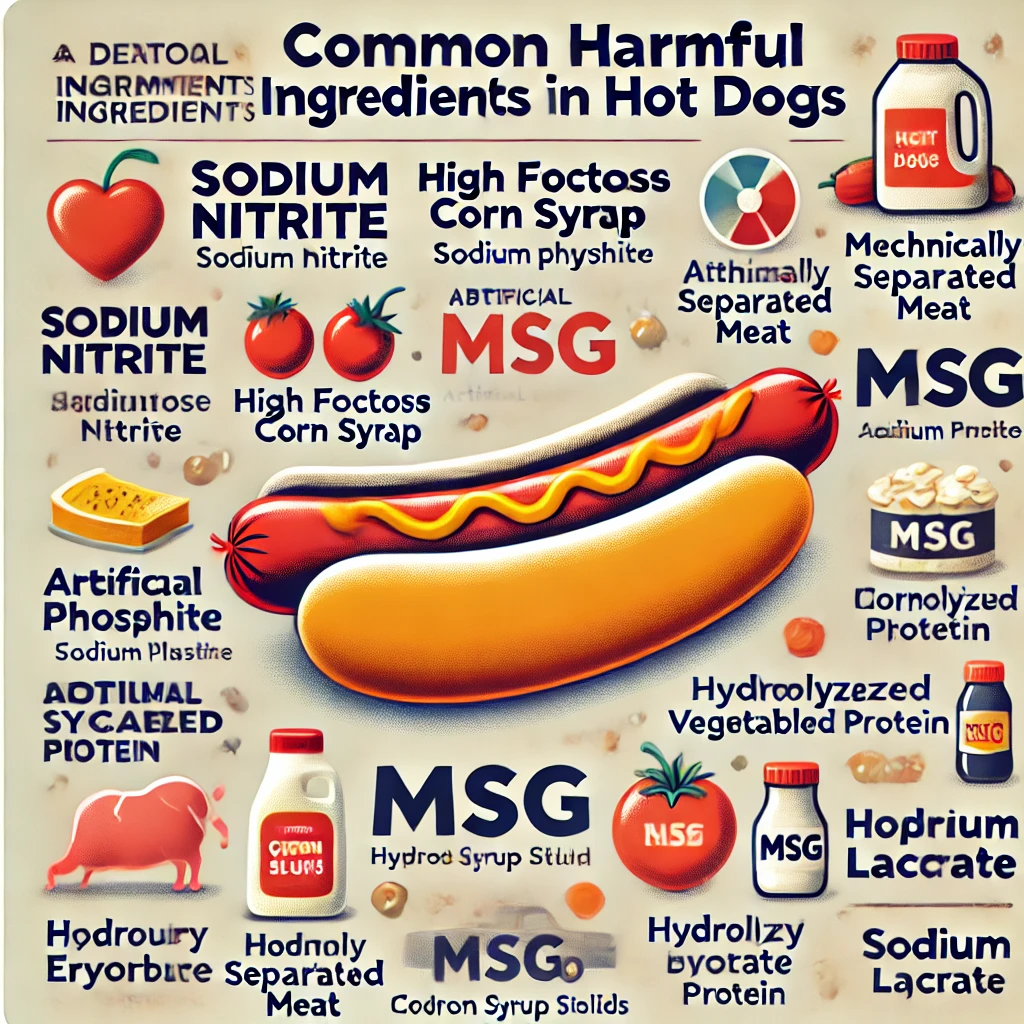 Common harmful ingredients found in hot dogs (Place after listing the harmful ingredients)