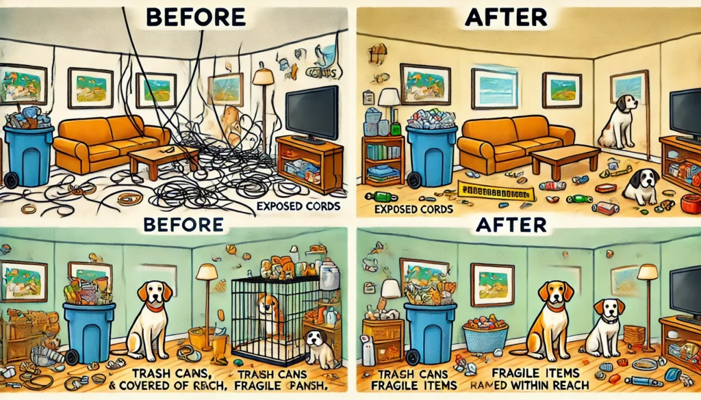 [Image suggestion: Before and after images of a dog-proofed room, highlighting key changes]