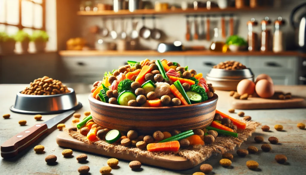  Bowl with mixed kibble and homemade food