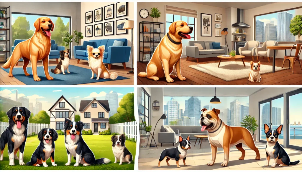  Different breeds in various home settings, illustrating lifestyle matche