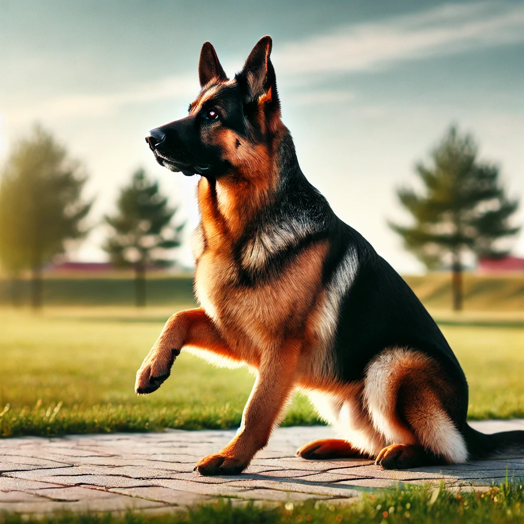 A well-trained German Shepherd in action, demonstrating obedience