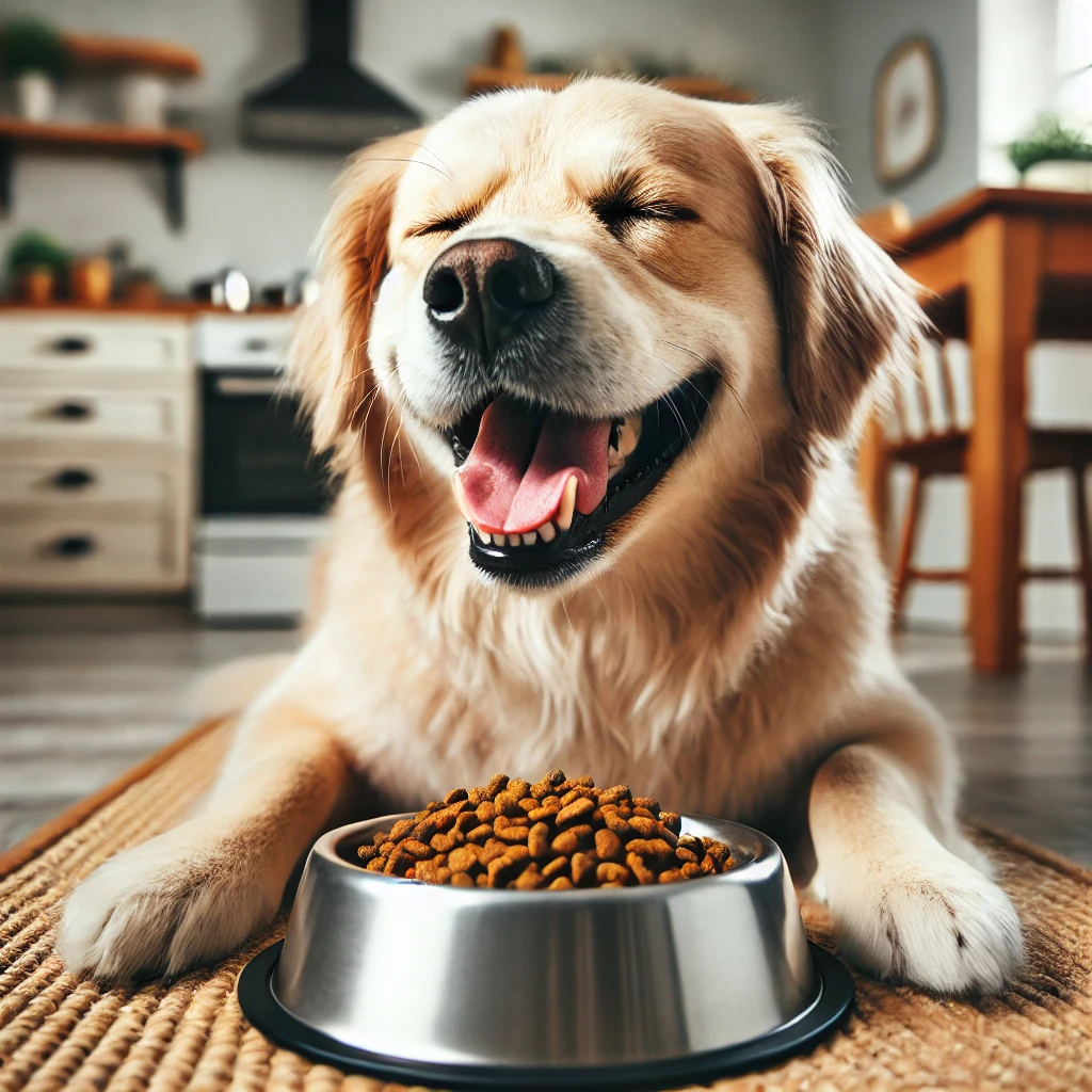 A dog enjoying a meal