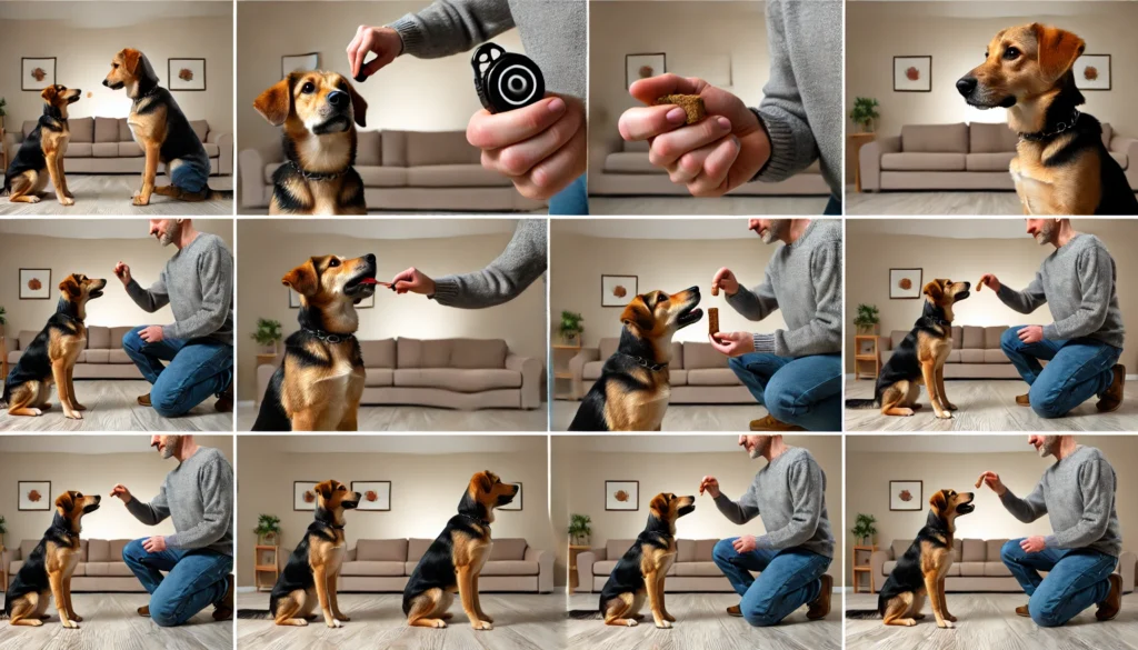  demonstrating clicker training - showing the sequence of the dog performing an action