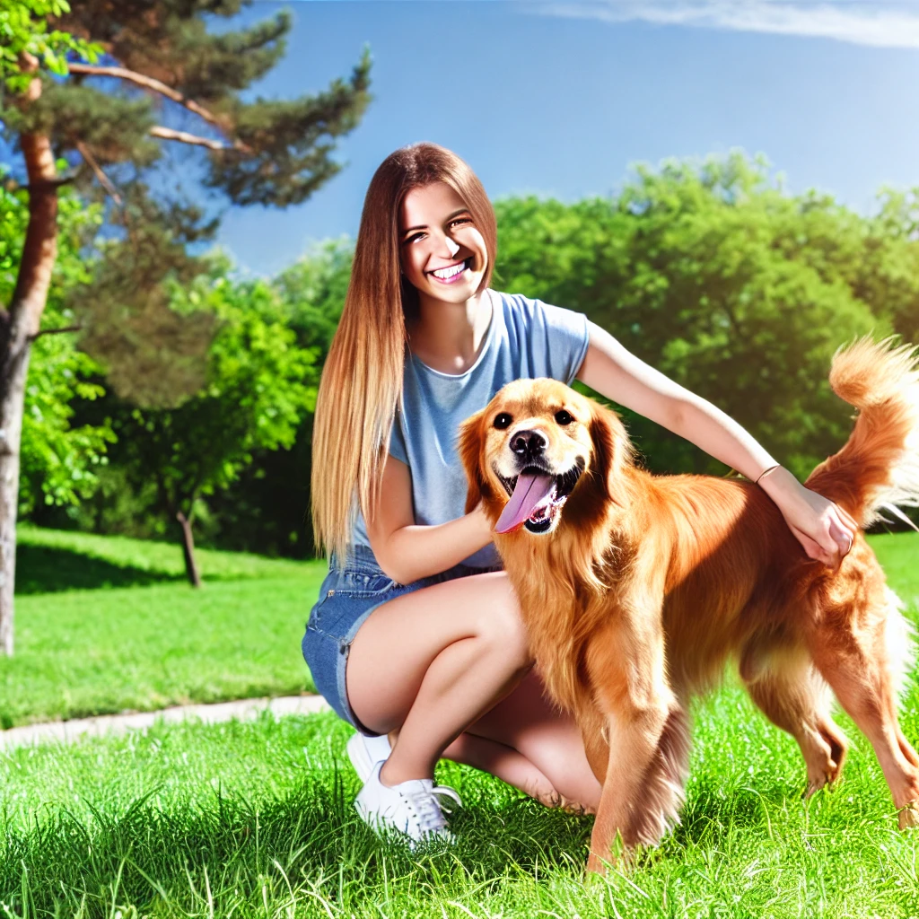 Happy, healthy dog with owner