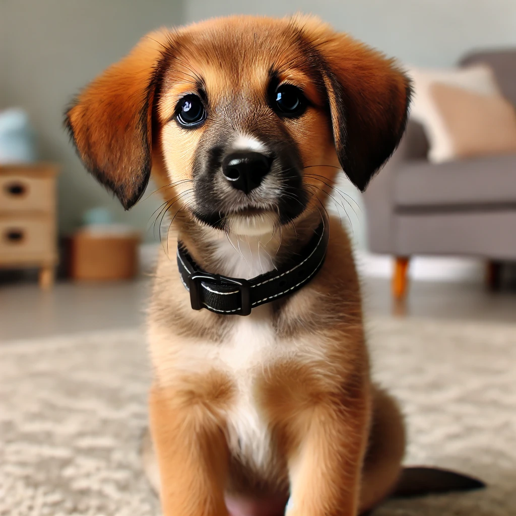 [Image: A cute puppy sitting attentively, perhaps wearing a training collar]