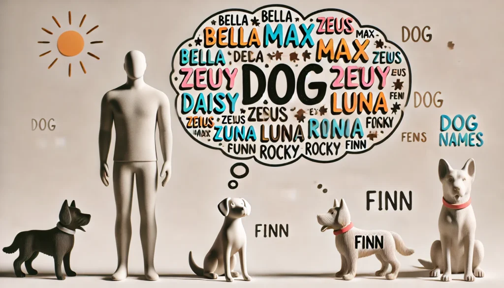 dog names, connected to a human figure and a dog figure