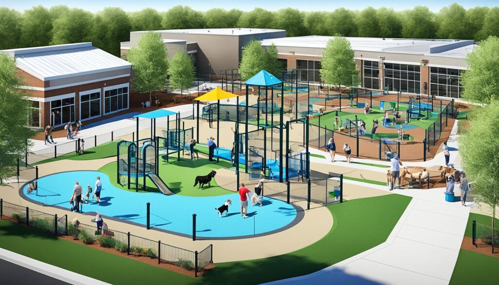 Dog park design with essential amenities