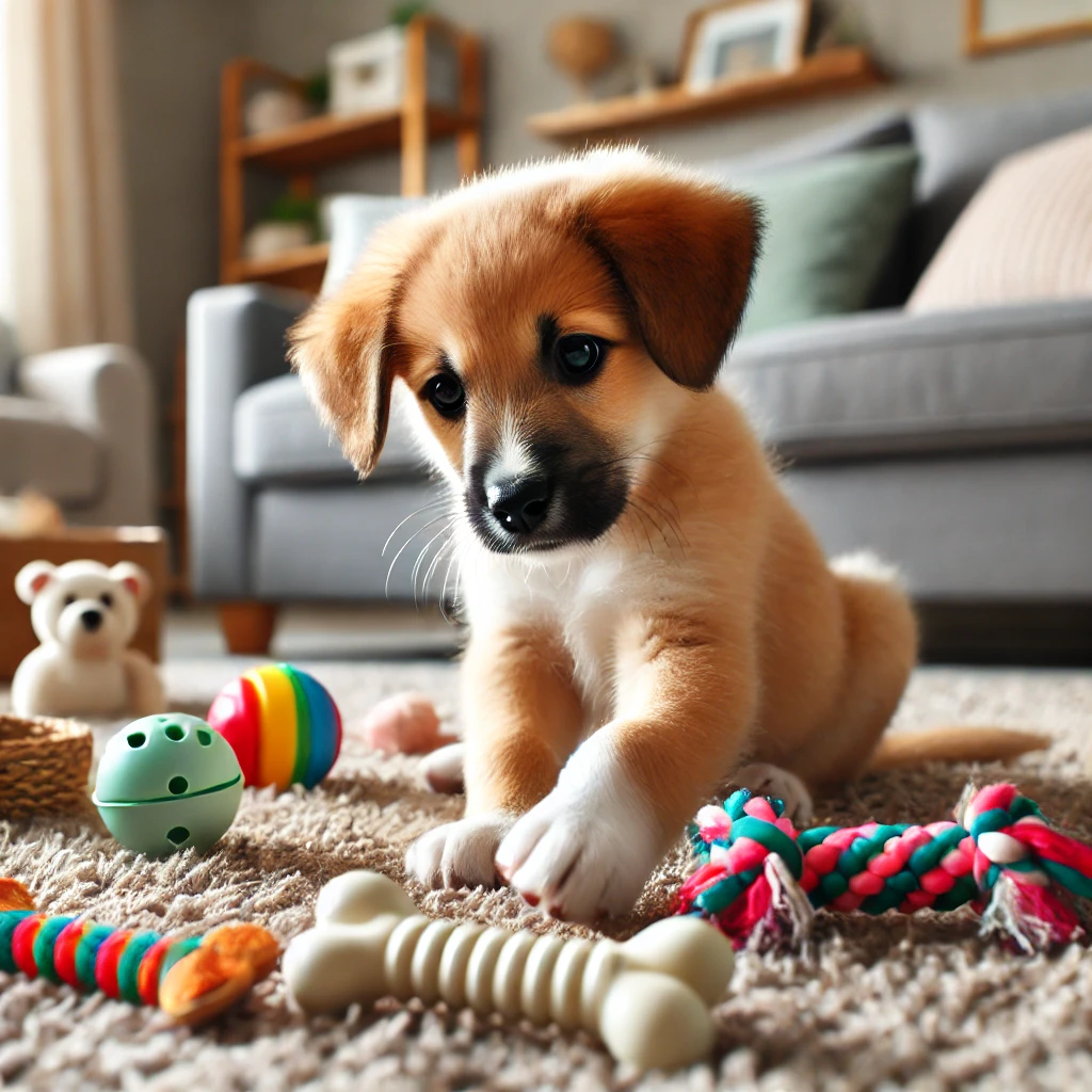 A puppy with appropriate chew toys