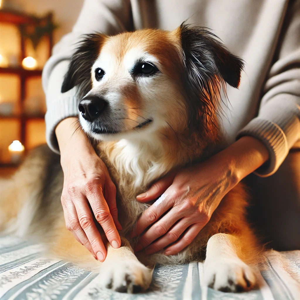 an older dog receiving a gentle massage