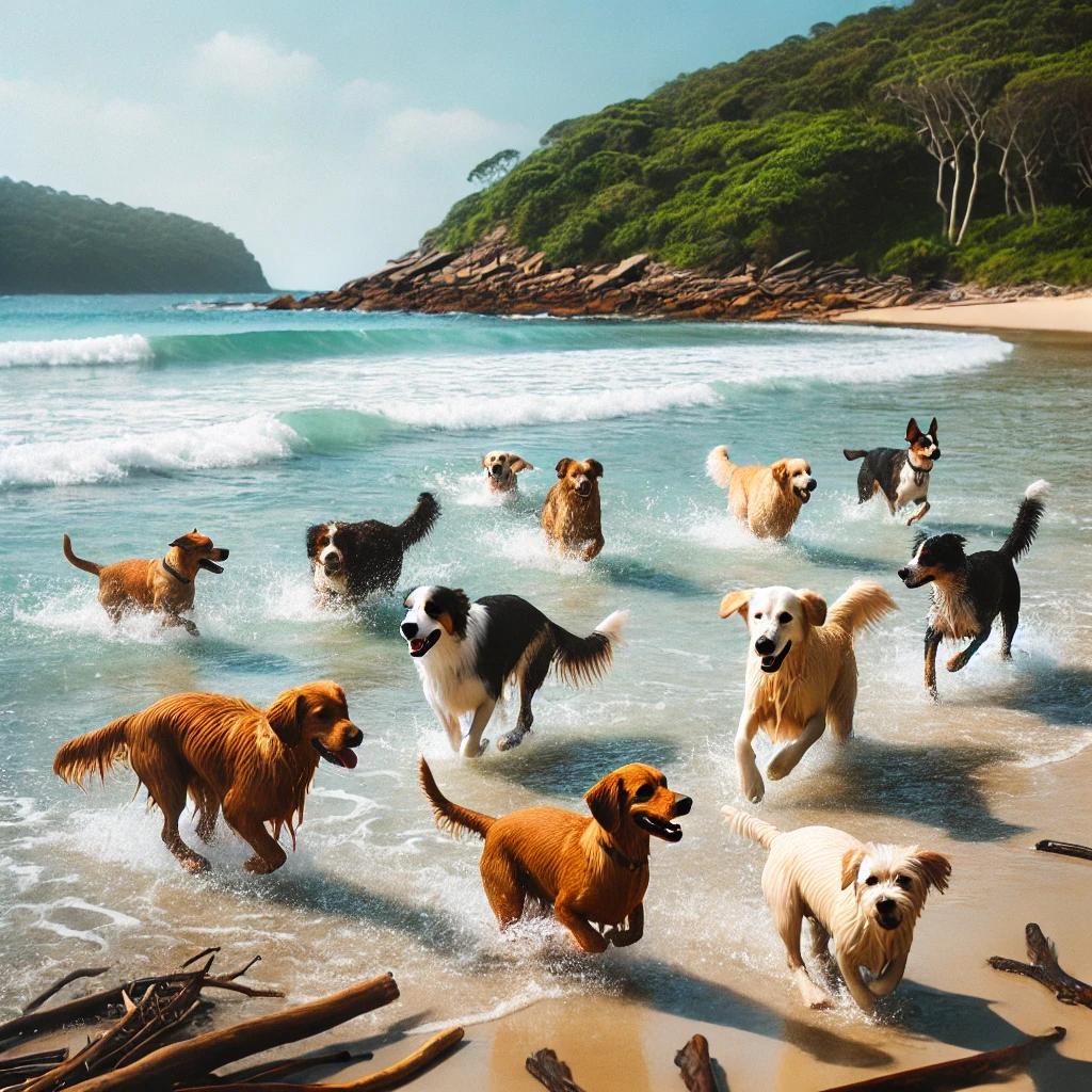 dogs playing in the water at Fisherman's Cove Conservation Area