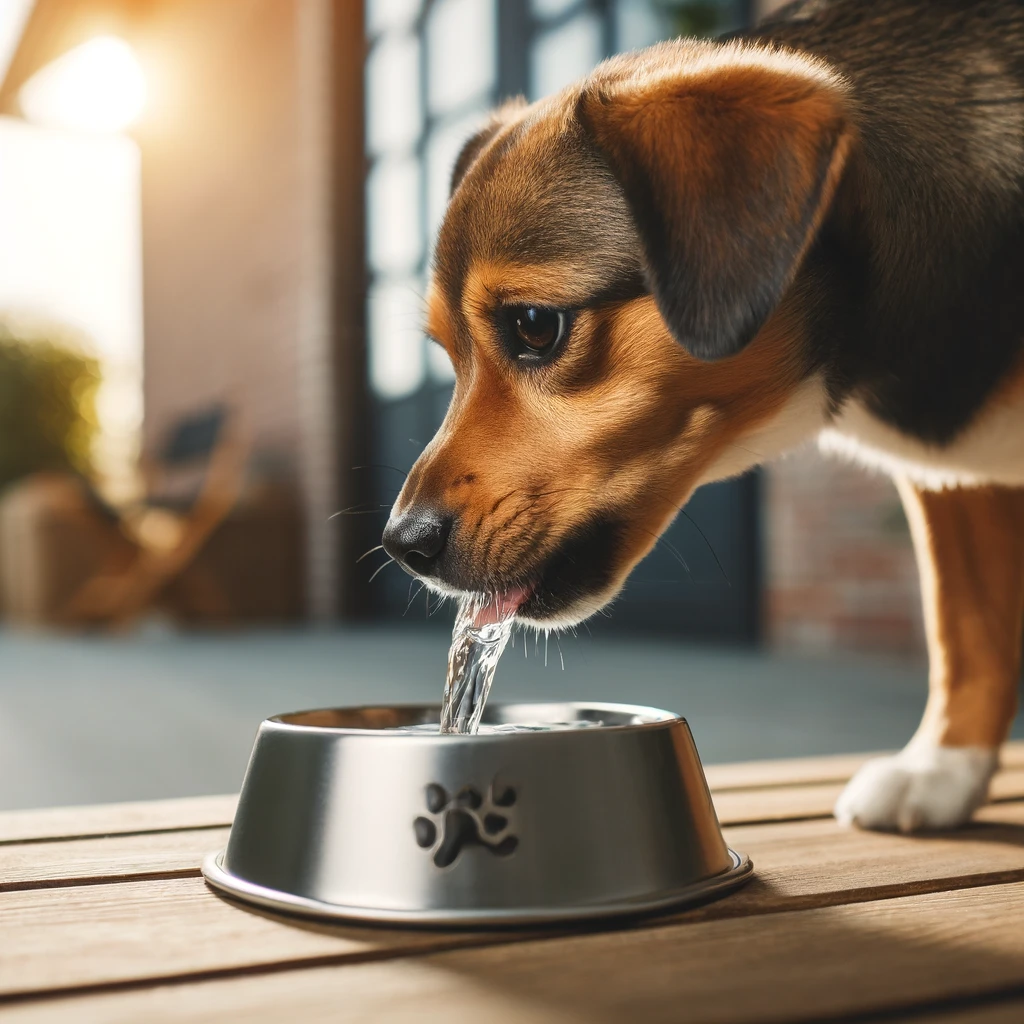  A dog drinking water from a bowl (Place after discussing dehydration)
