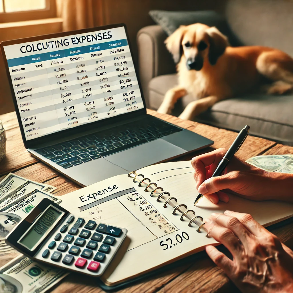  Person calculating expenses, representing the financial aspect of dog ownership