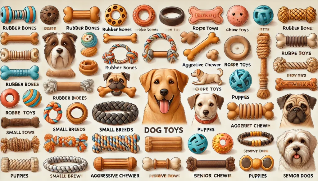 various dog chew toys suitable for different breeds and chewing styles