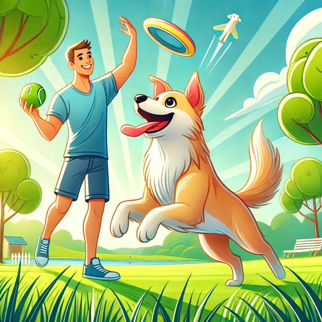 A happy, healthy dog playing with its owner, symbolizing the joyful outcome of good health care and attention